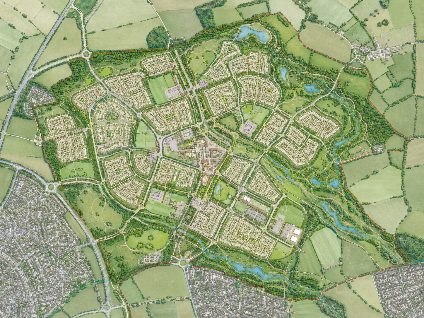Boyd Park masterplan showing proposed neighbourhoods, green spaces and community facilities